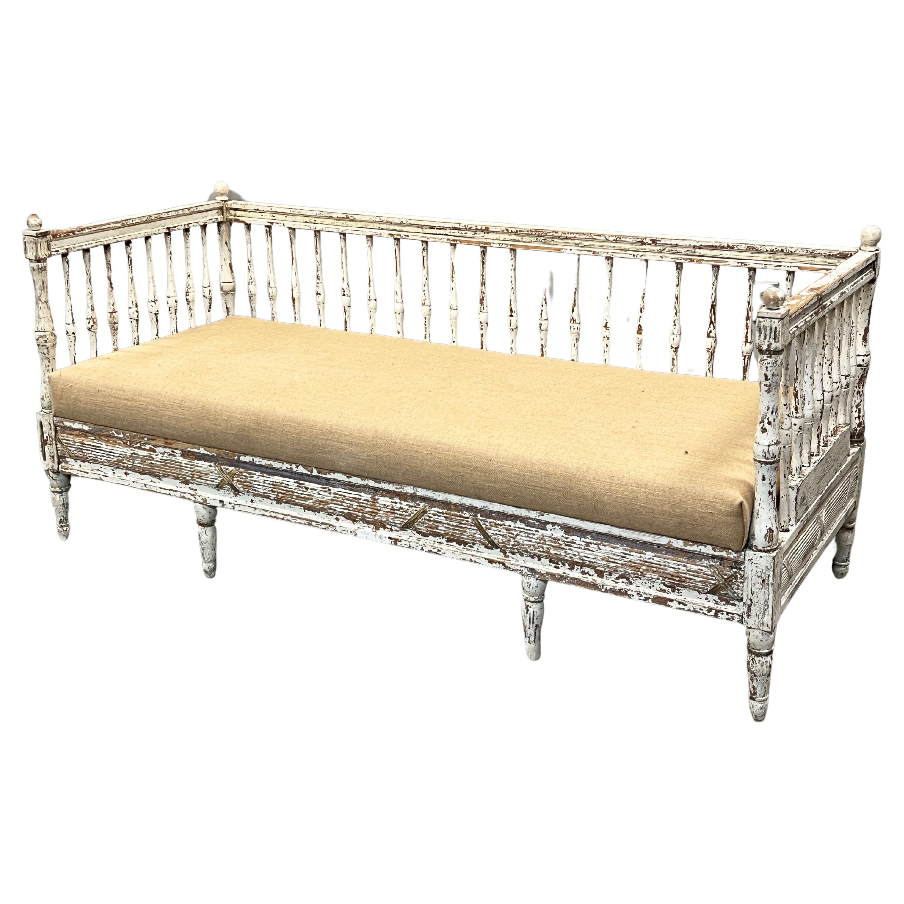 Swedish Gustavian Style Settee with Spindle Back For Sale