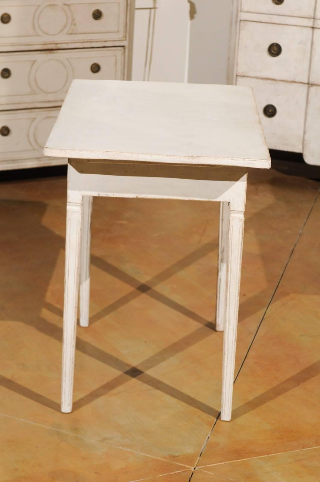 Wood Swedish Gustavian Style Side Table from Småland with Reeded Drawer, circa 1880