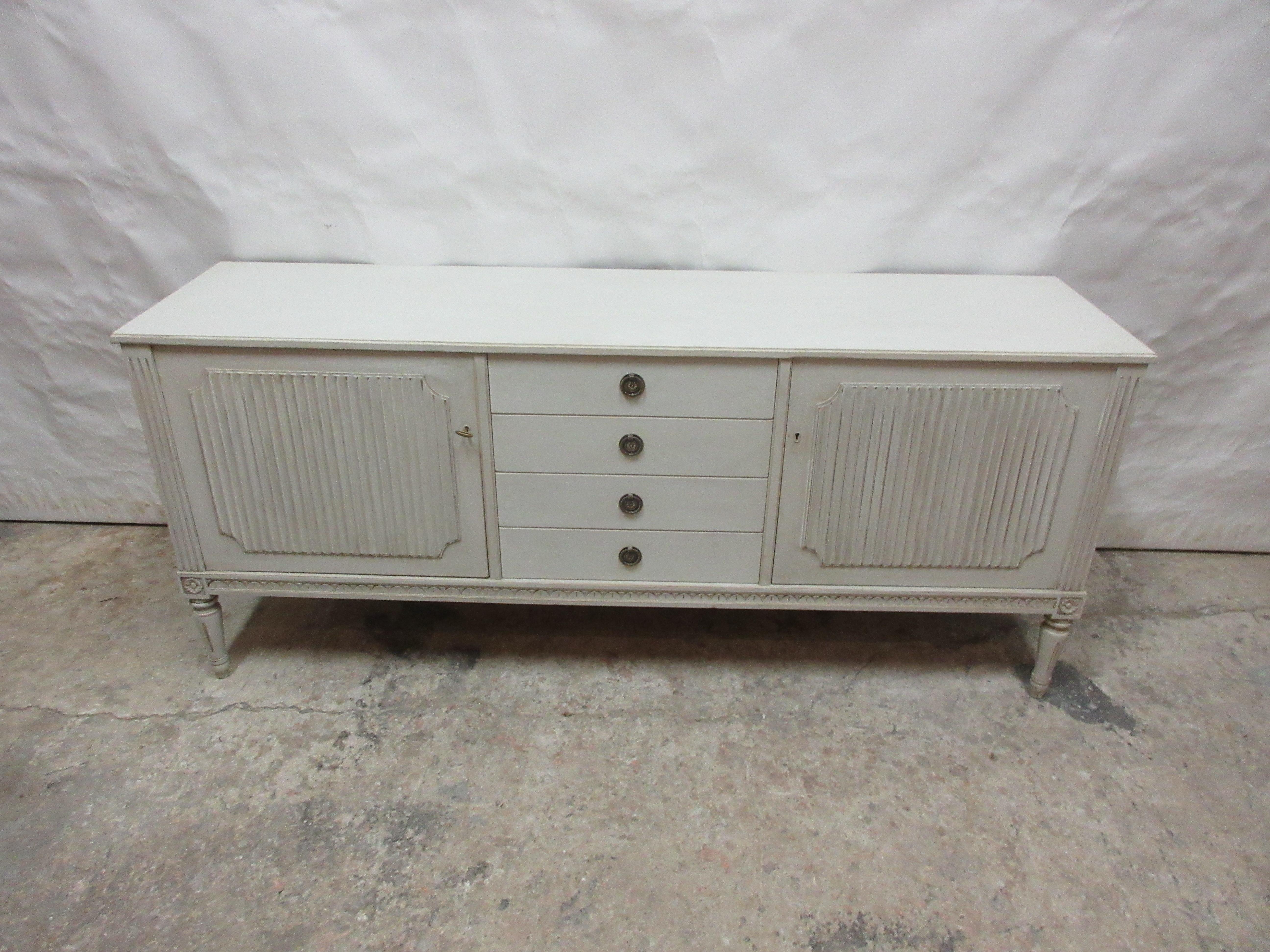 This is a Swedish Gustavian style sideboard, its been restored and repainted in Milk Paints 