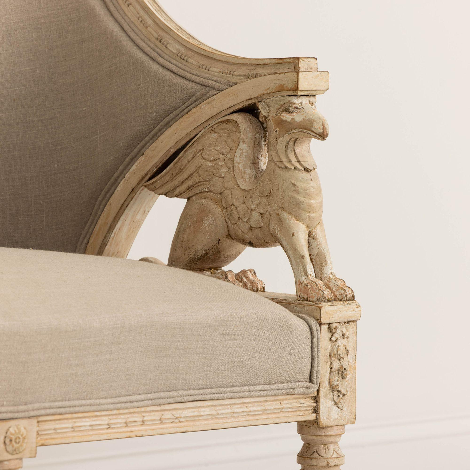 Swedish Gustavian Style Sofa with Griffin Carvings in Original Paint For Sale 2