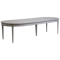 Swedish Gustavian Style Three-Leaf Extension Dining Table with Carved Apron