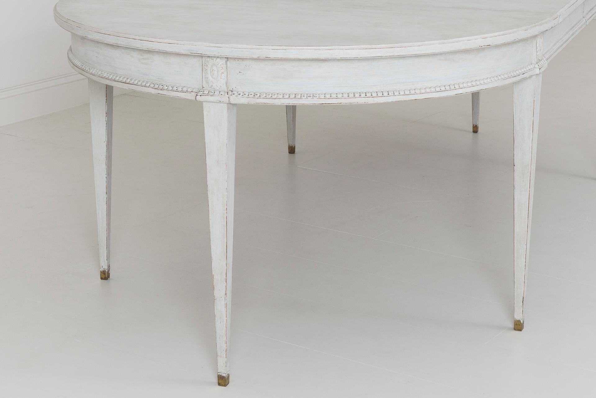 20th Century Swedish Gustavian Style Two-Leaf Extension Dining Table with Original Brass Feet