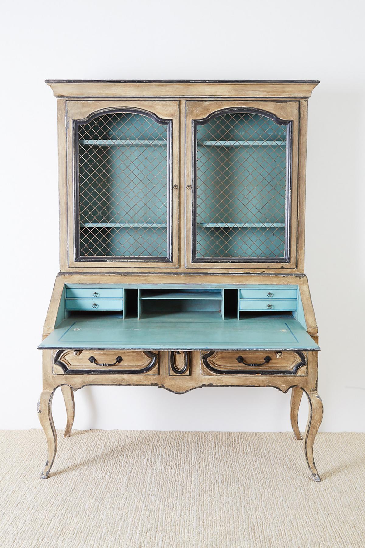 American Swedish Gustavian Style Two-Part Secretaire Bookcase