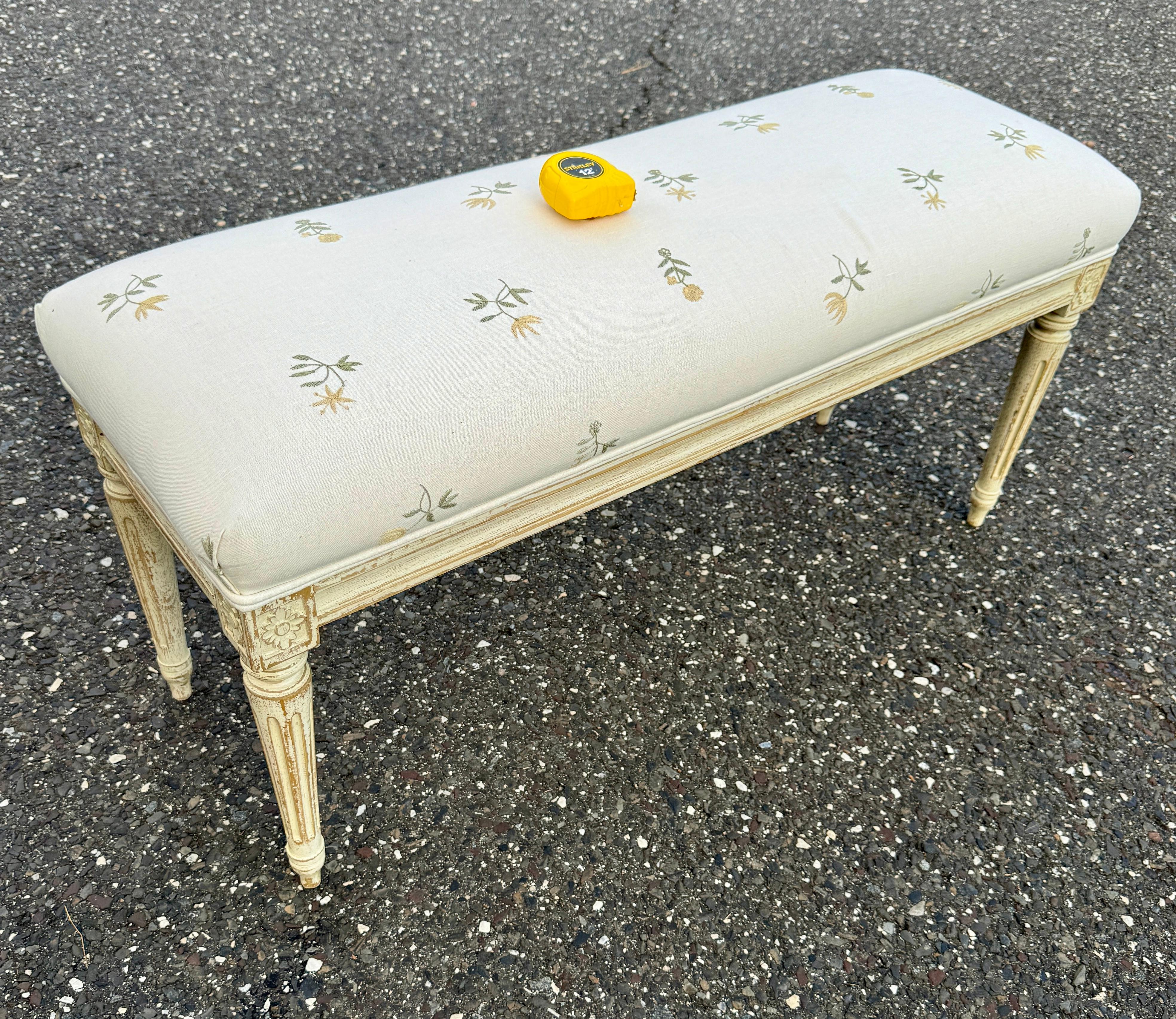 Swedish Gustavian Style Upholstered Painted Bench 5