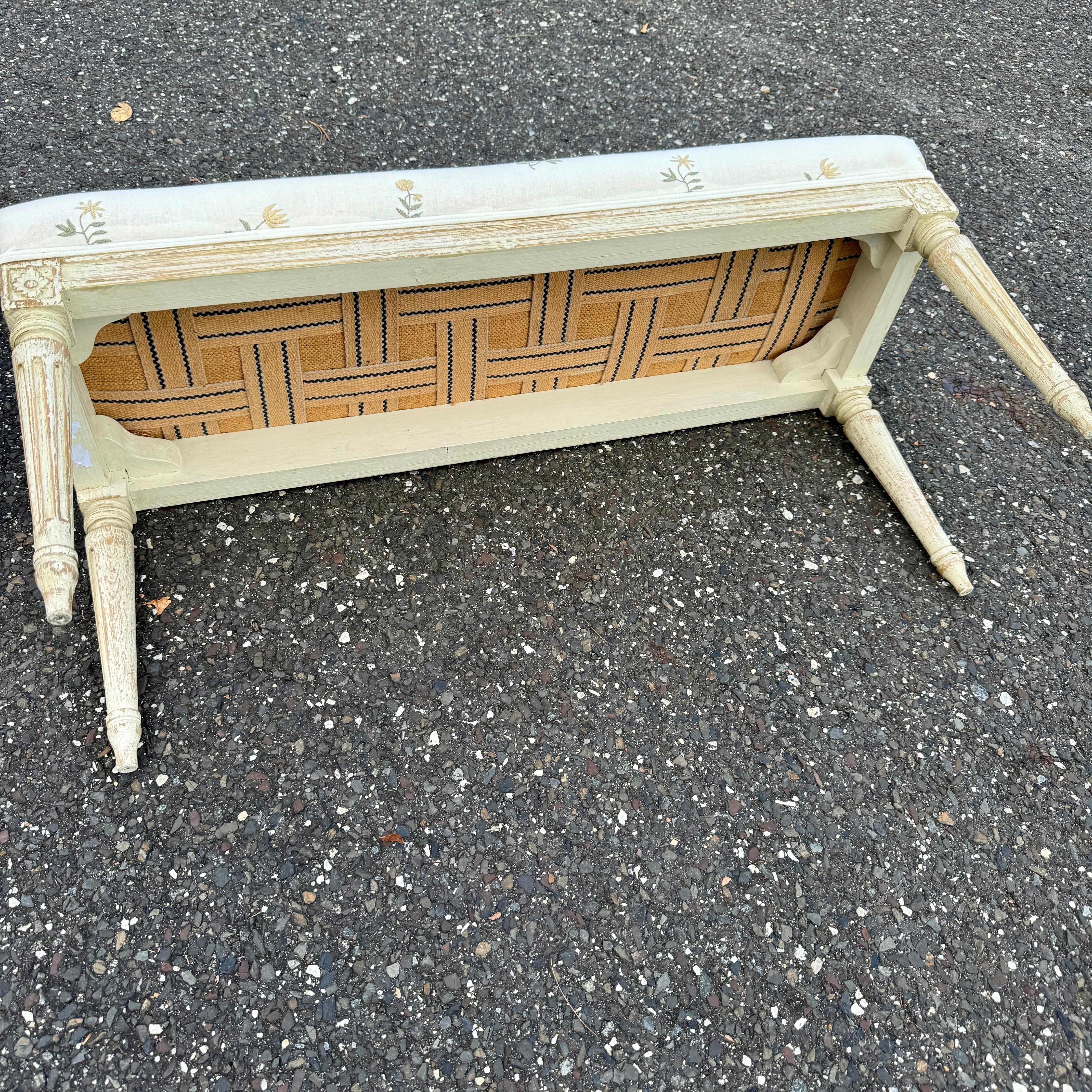 Swedish Gustavian Style Upholstered Painted Bench For Sale 6