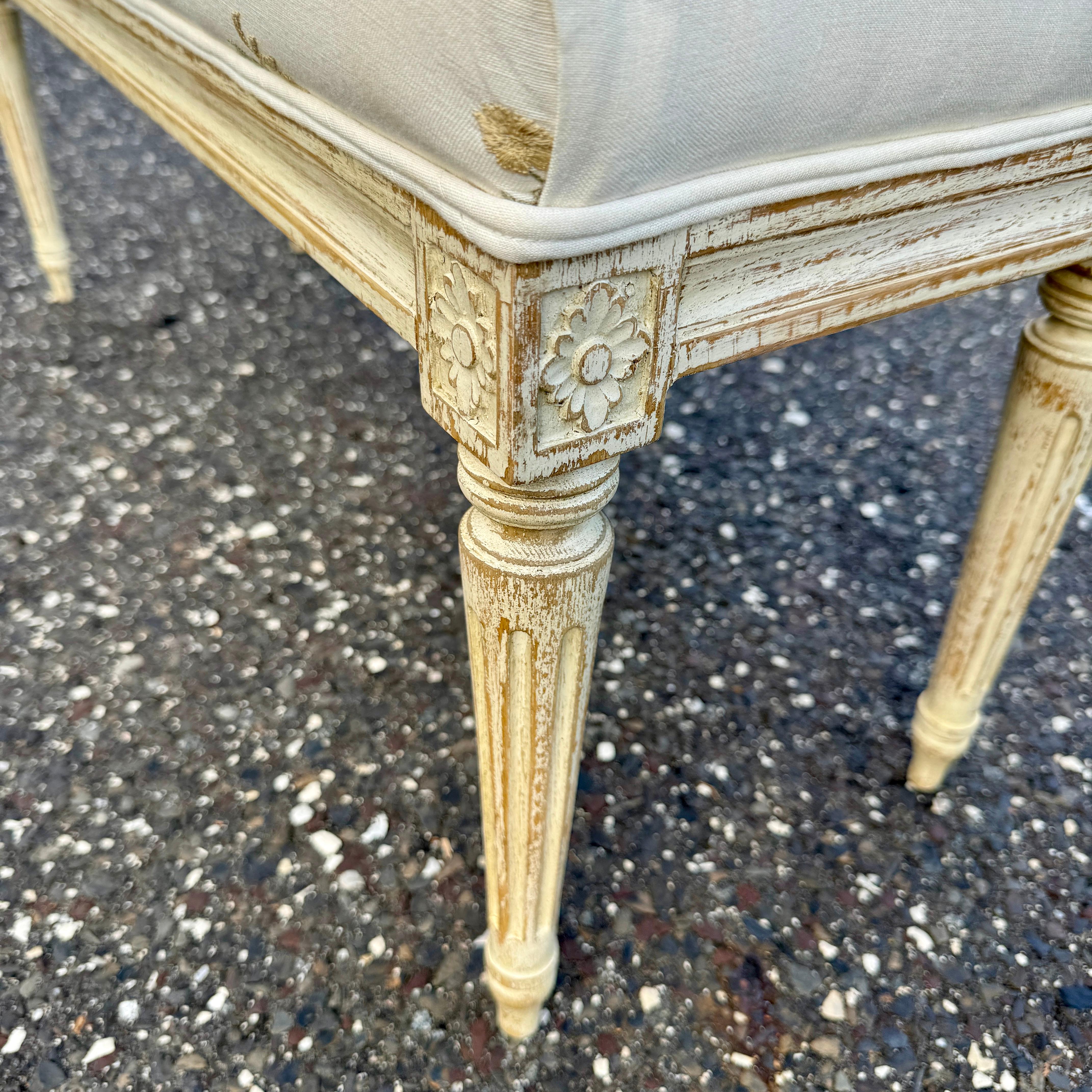 European Swedish Gustavian Style Upholstered Painted Bench For Sale