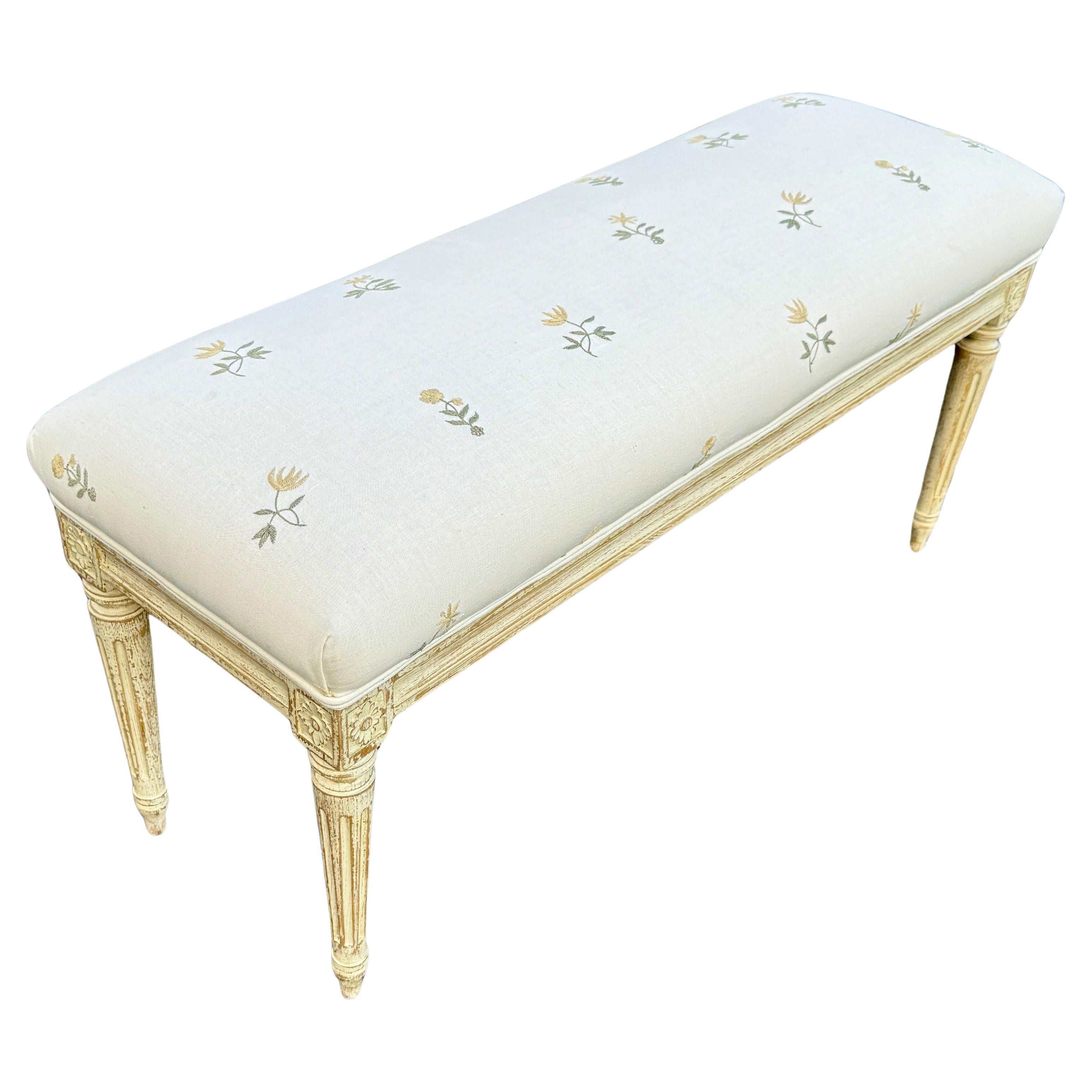 Swedish Gustavian Style Upholstered Painted Bench