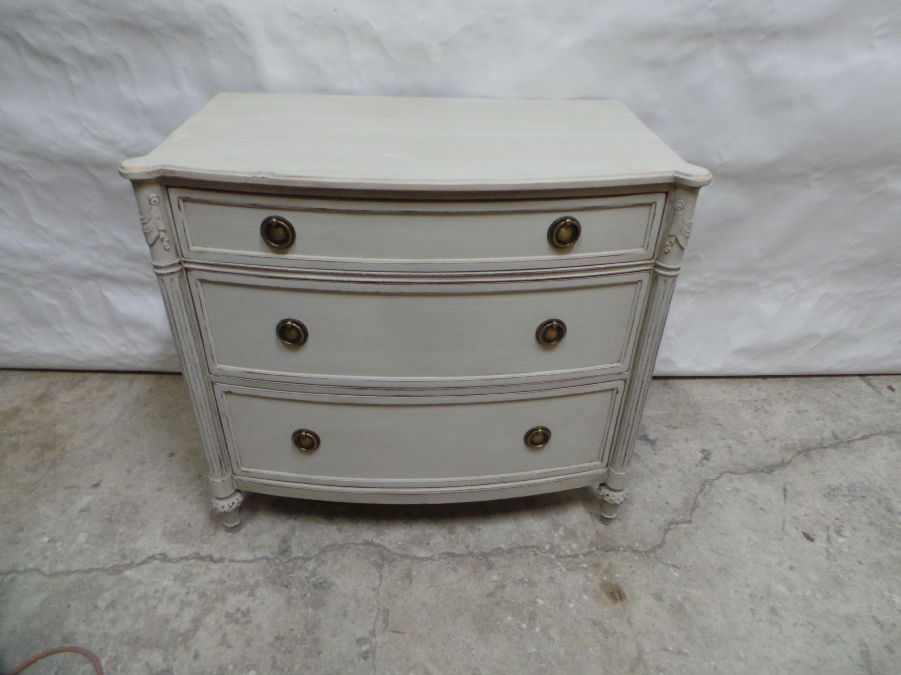 This is a Swedish Gustavian Unique 3 Drawer Chest Of Drawers  its been restored and repainted with Milk Paints 