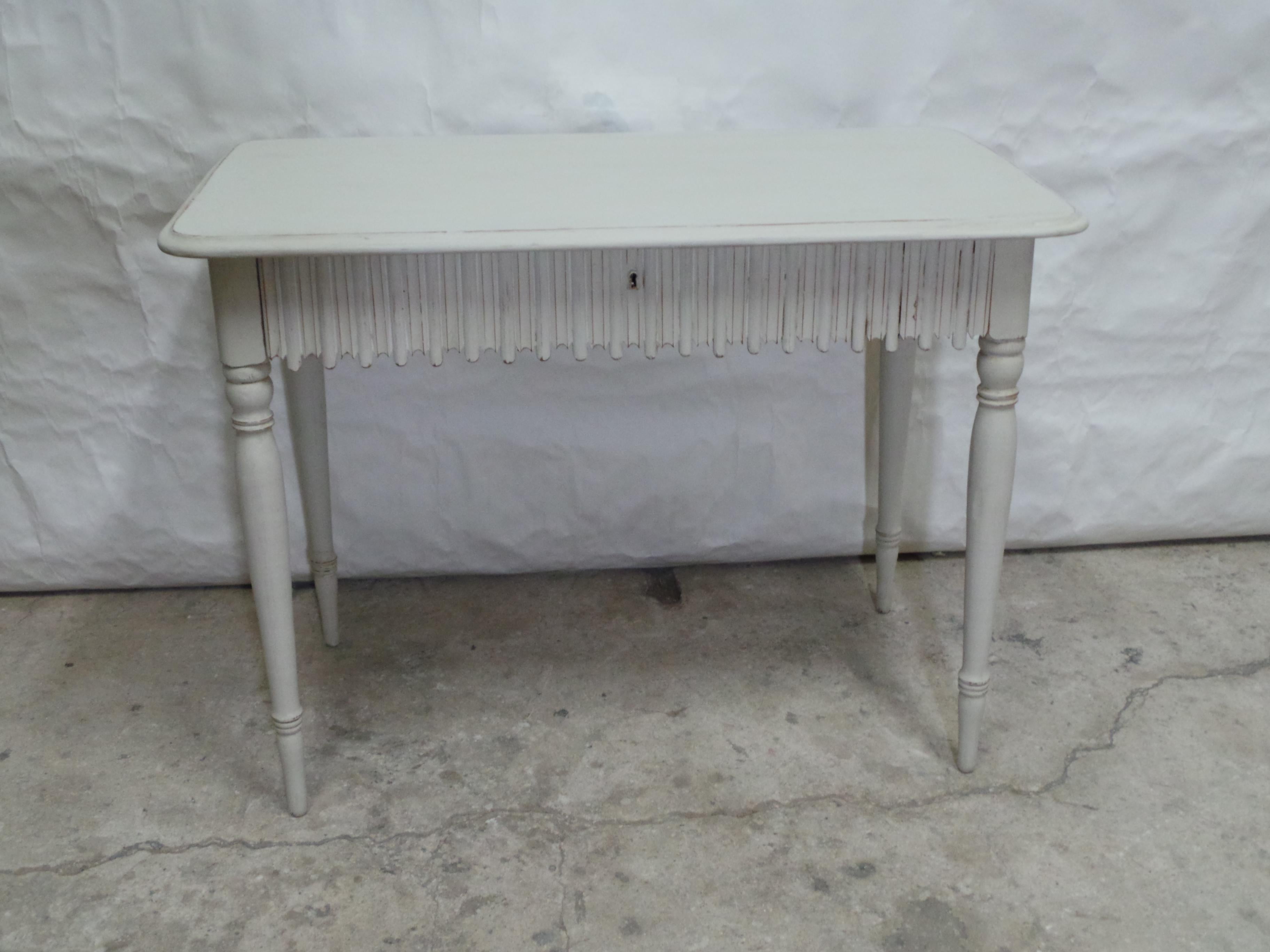 This is a Swedish Gustavian Unique Scalloped Desk. its been restored and repainted with Milk Paints 
