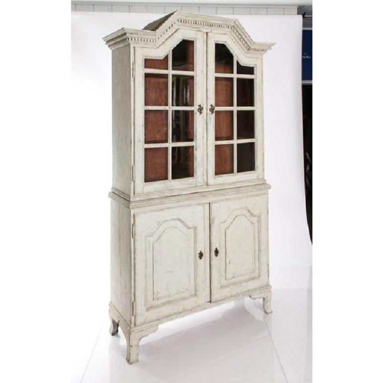 Swedish Antique White Gustavian Style Vitrine with Glass Panel Doors