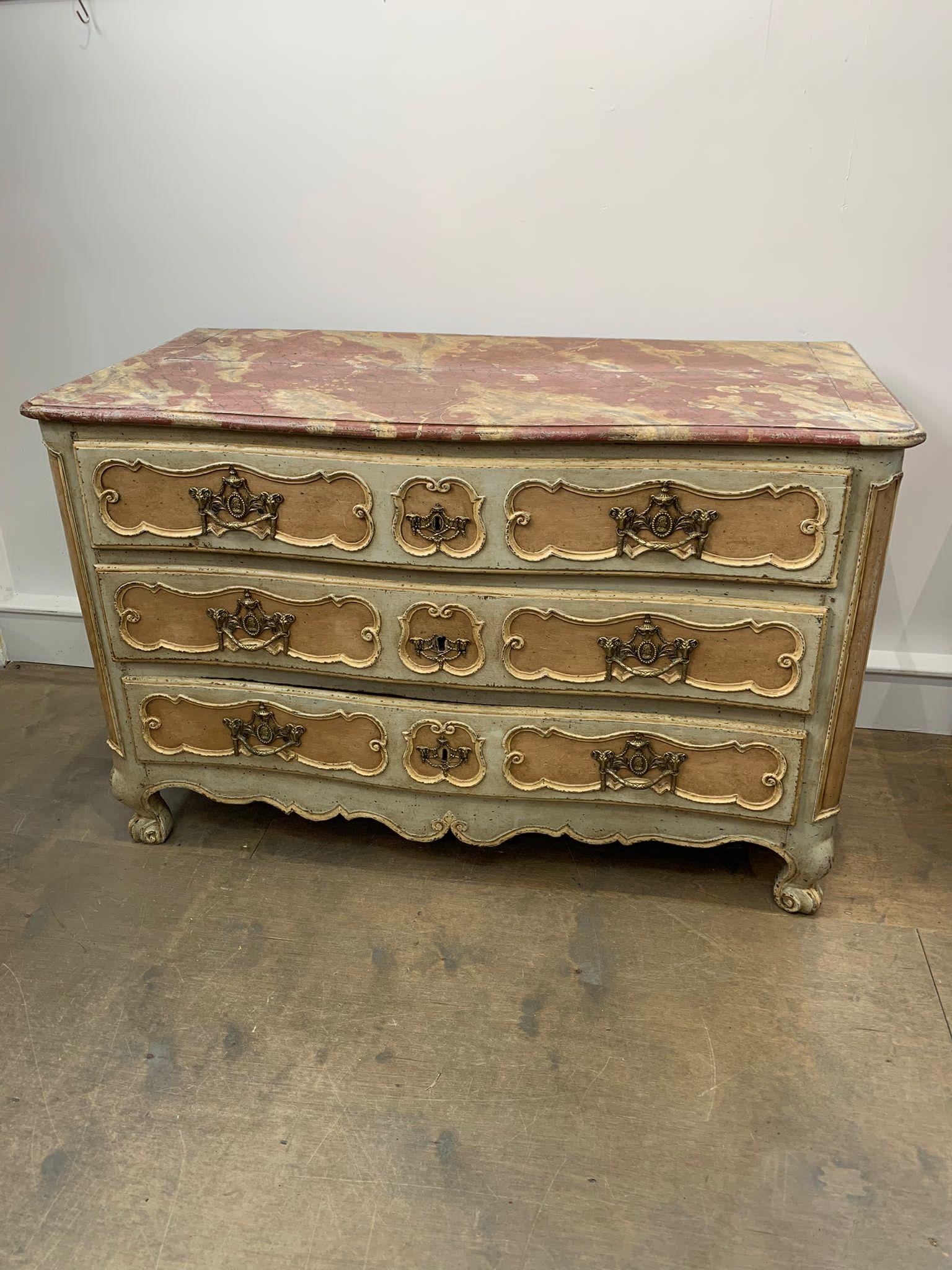 Hand-Painted Swedish Gustavian White Grey Gold Painted Chest of Drawers Commode C.1790 For Sale
