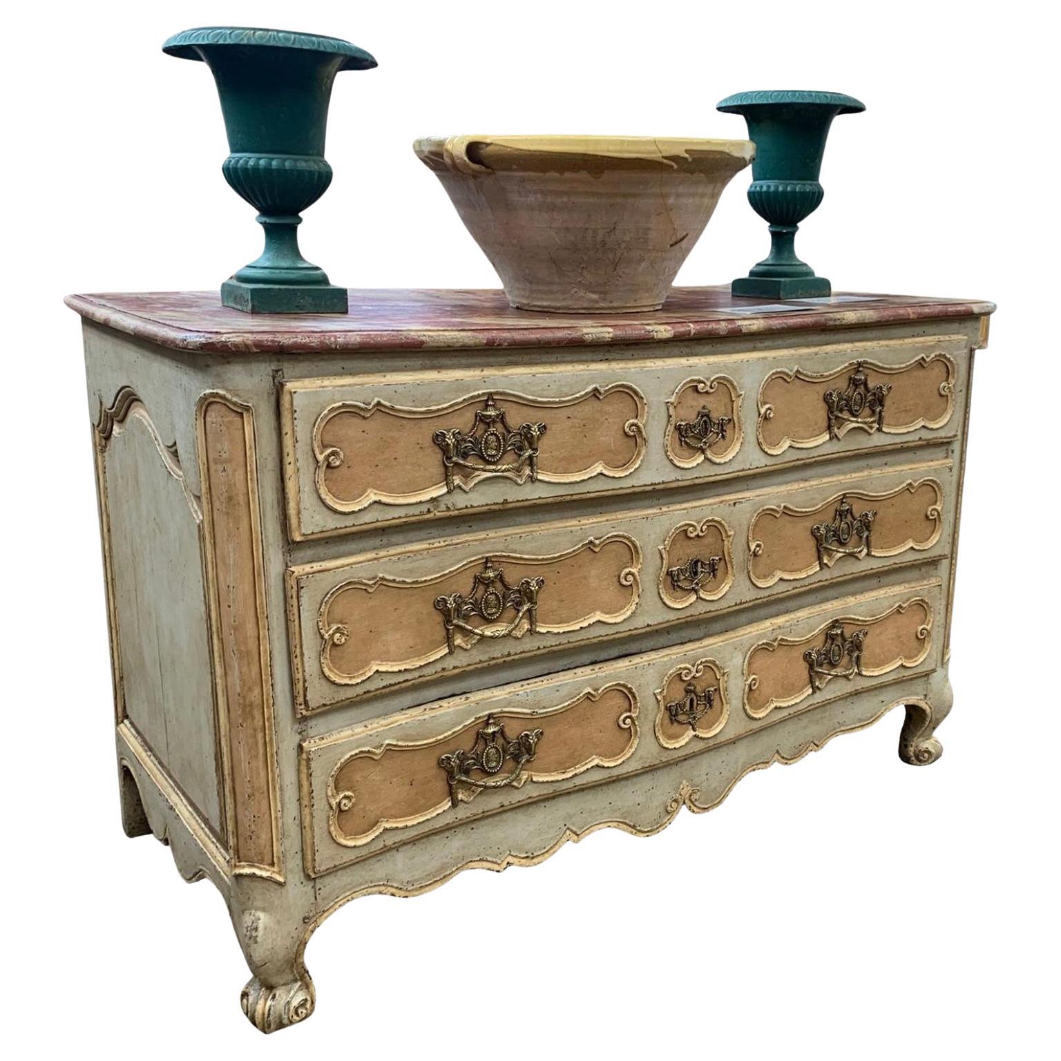 Swedish Gustavian White Grey Gold Painted Chest of Drawers Commode C.1790 im Angebot