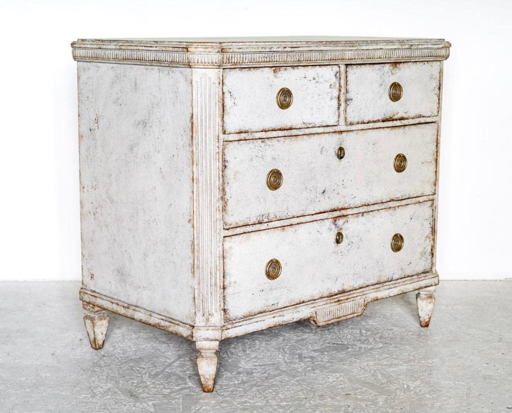 Hand-Painted Swedish Gustavian White Grey Painted Chest of Drawers Commode C.1870 For Sale