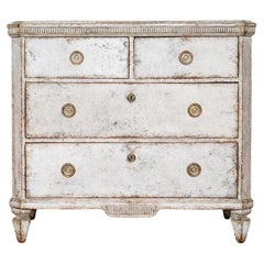Swedish Gustavian White Grey Painted Chest of Drawers Commode C.1870