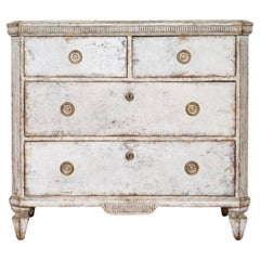 Swedish Gustavian White Grey Painted Chest of Drawers Commode C.1870