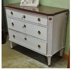 Swedish Gustavian White Grey Painted Marble Top Chest of Drawers Commode 1875
