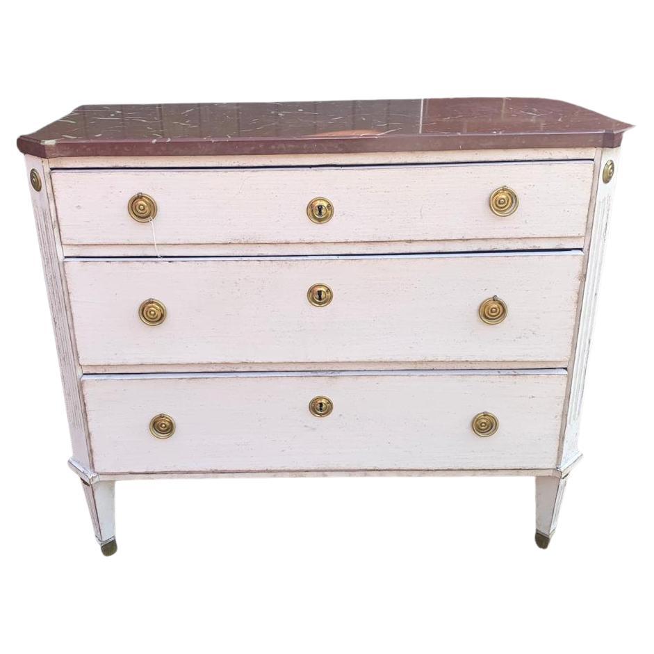 Swedish Gustavian White Grey Painted Marble Top Chest of Drawers Commode 1875