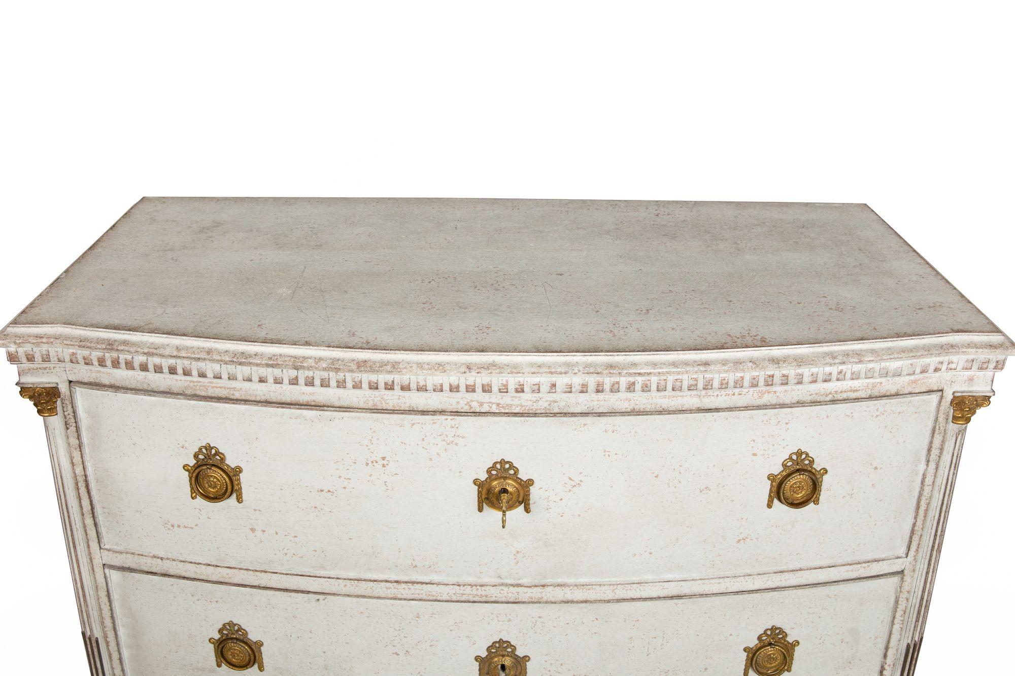 Brass Swedish Gustavian White Painted Chest of Drawers For Sale