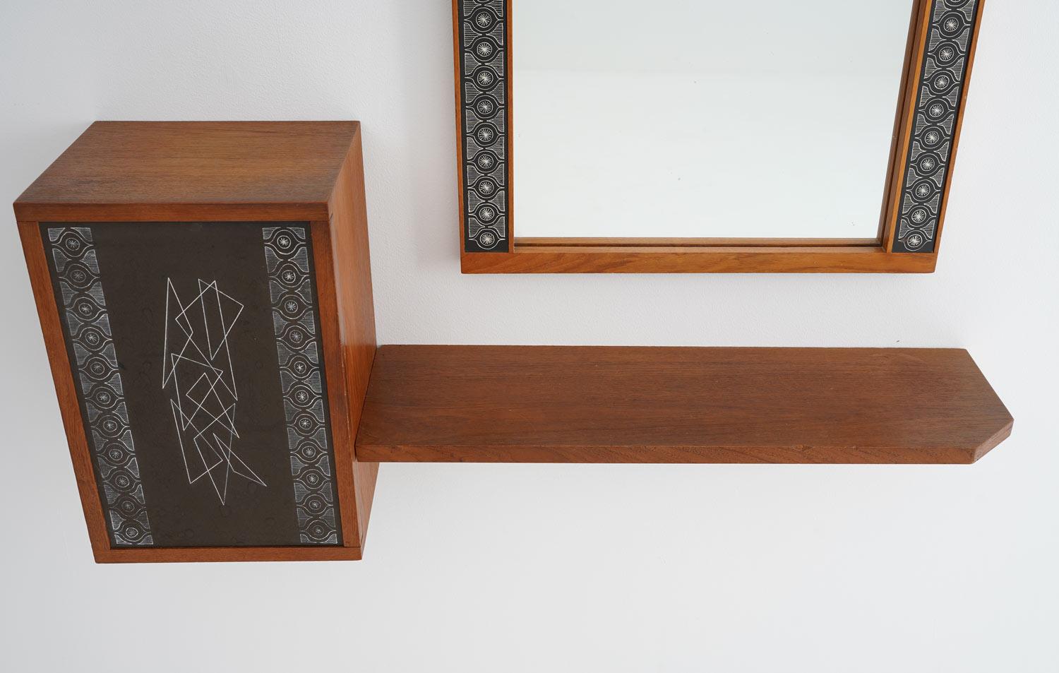 Mid-Century Modern Swedish Hallway Shelf and Mirror in Teak by Hans-Agne Jakobsson For Sale