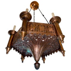 Antique Swedish Hammered Copper Chandelier