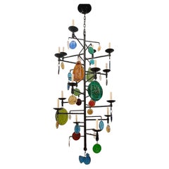 Retro Swedish Hammered Iron Chandelier