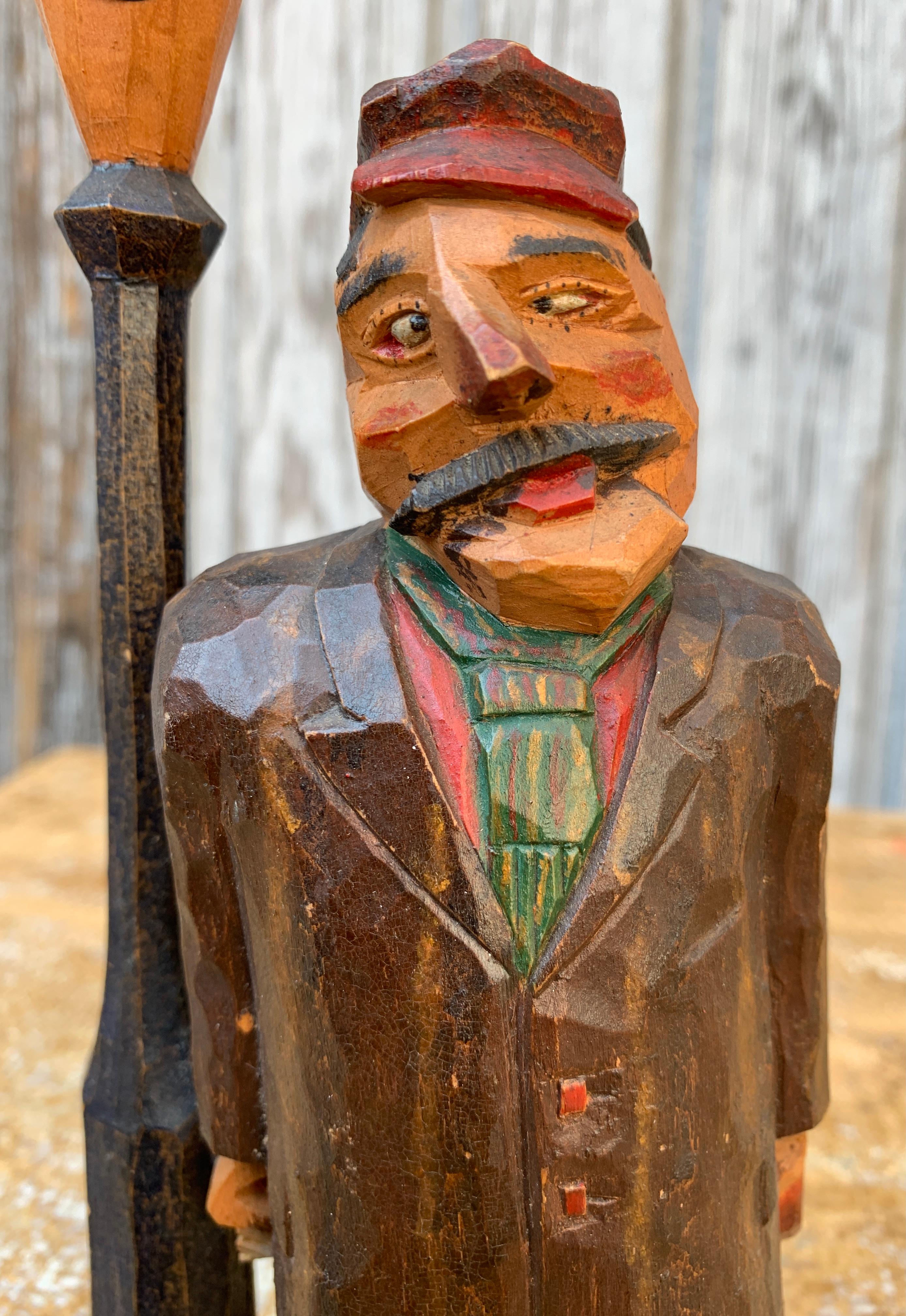 Swedish Hand-Carved Painted Wooden Figure of a Drunk Man, Dated 1931 For Sale 1