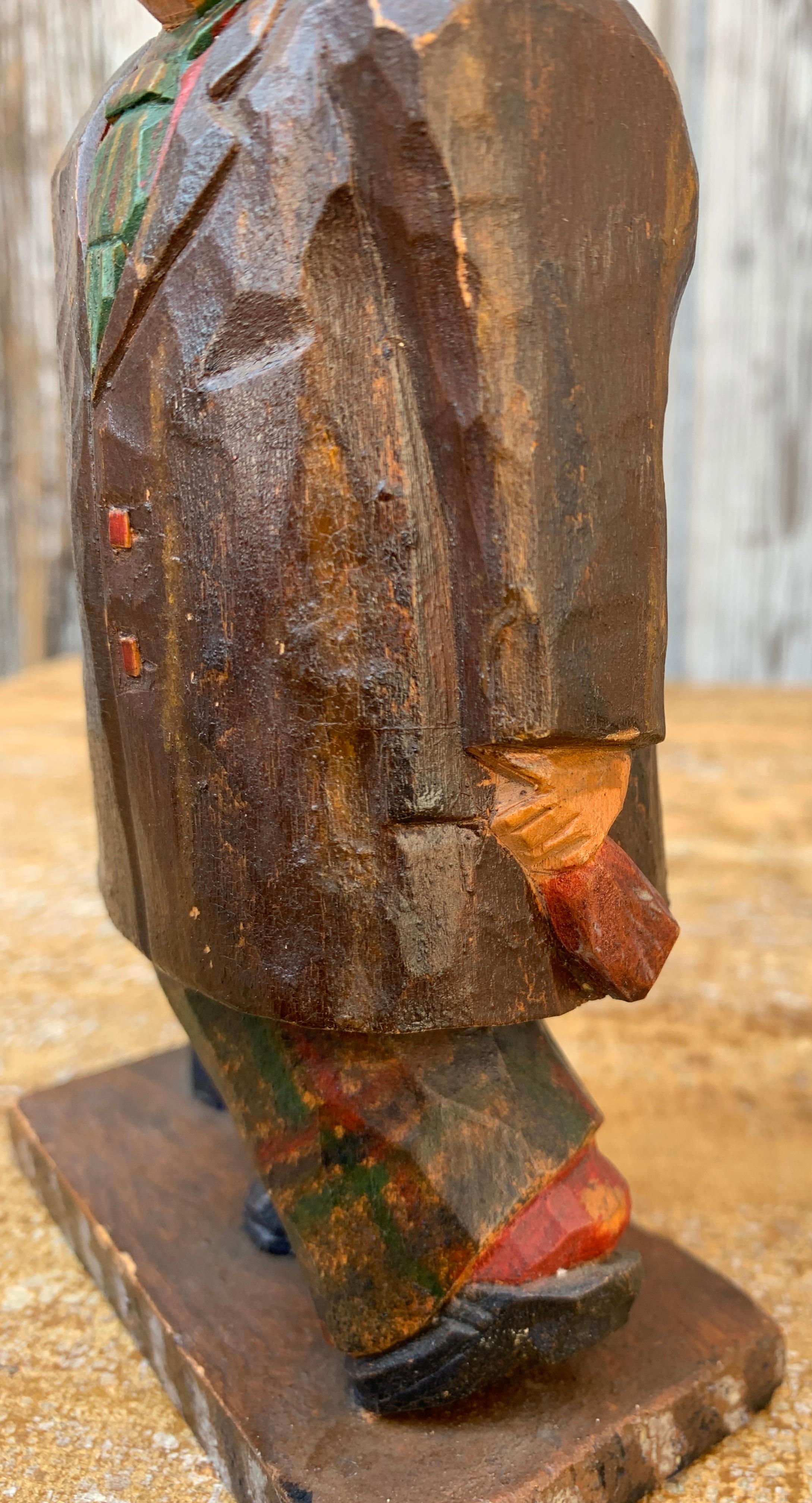 Swedish Hand-Carved Painted Wooden Figure of a Drunk Man, Dated 1931 In Good Condition For Sale In Haddonfield, NJ