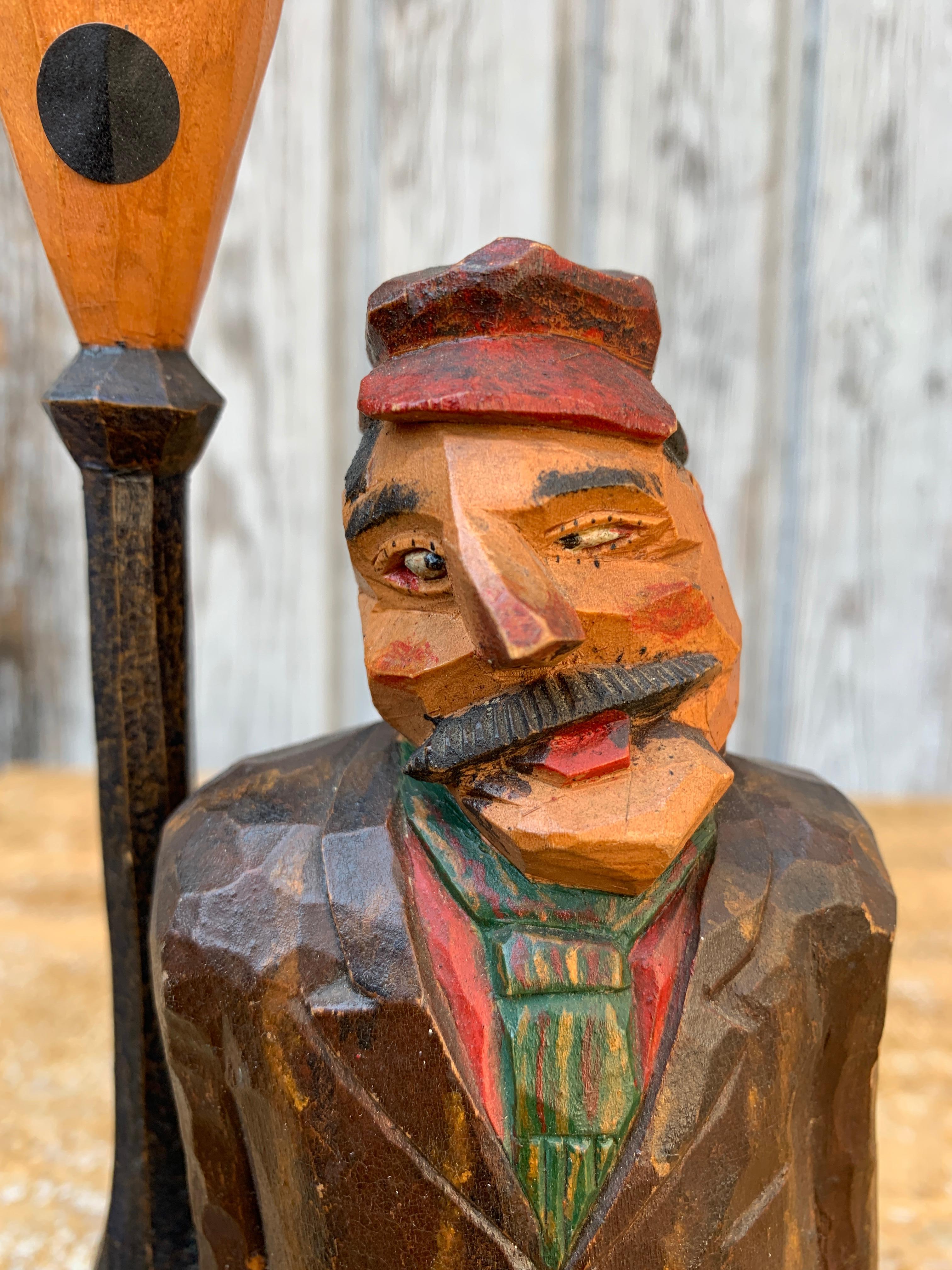 20th Century Swedish Hand-Carved Painted Wooden Figure of a Drunk Man, Dated 1931 For Sale