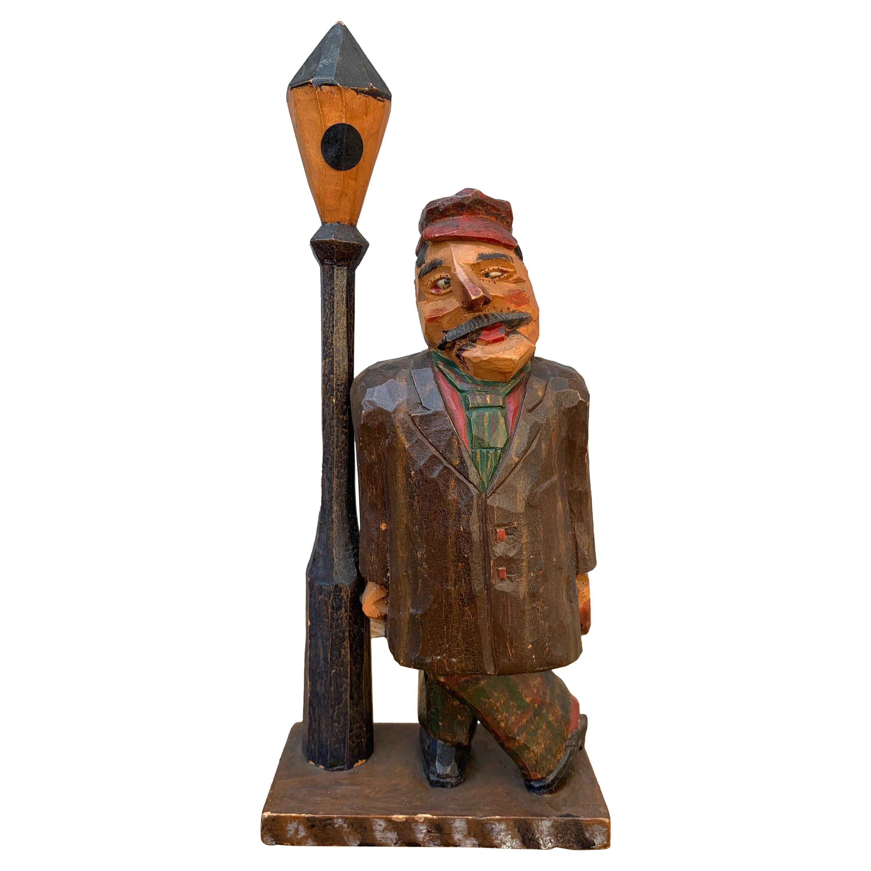 Swedish Hand-Carved Painted Wooden Figure of a Drunk Man, Dated 1931 For Sale