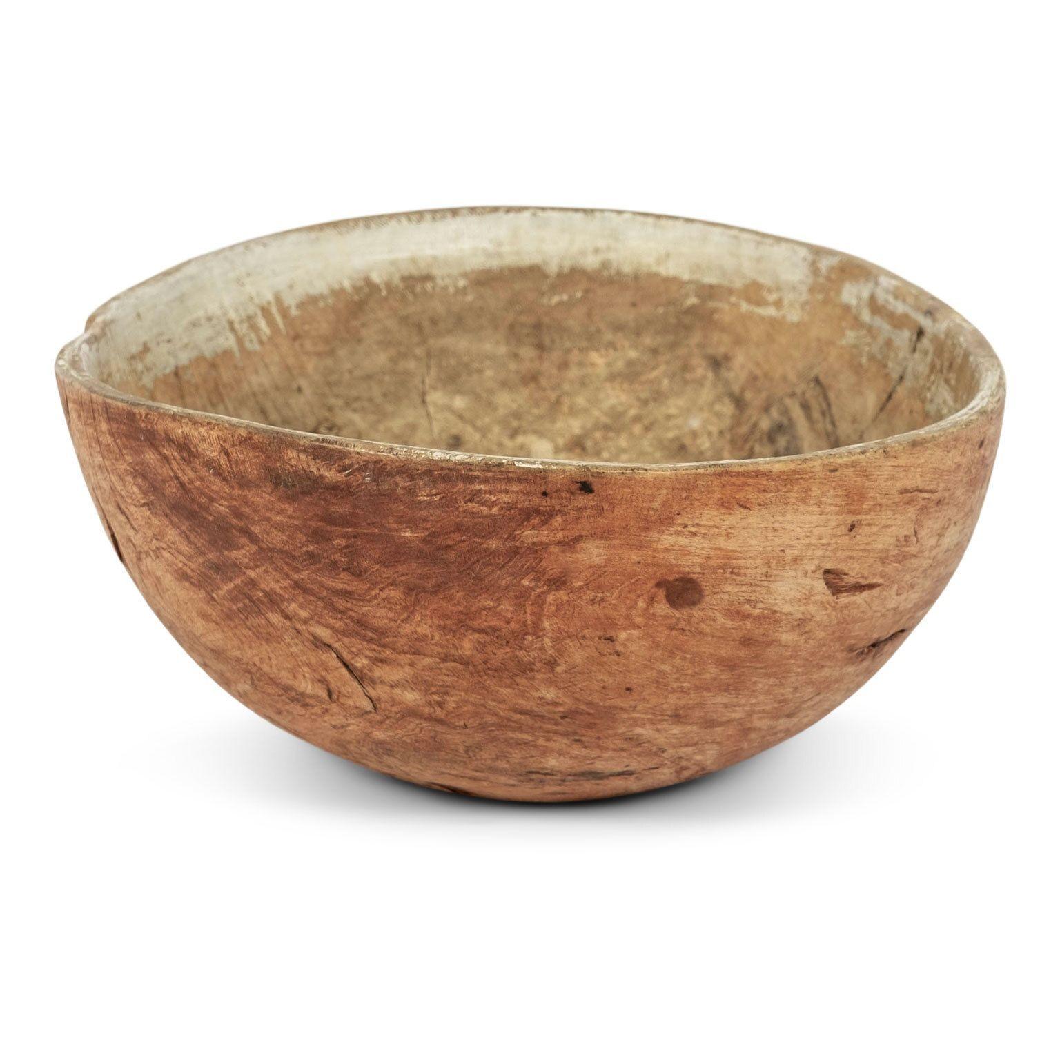 Primitive Swedish Hand-Carved Root Bowl in Faded Red Paint