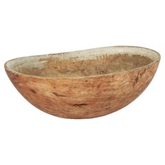 Swedish Hand-Carved Root Bowl in Faded Red Paint