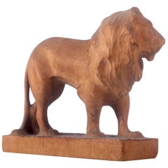 Swedish Hand Carved Sculpture of a Lion Made in Birch, Early 1900