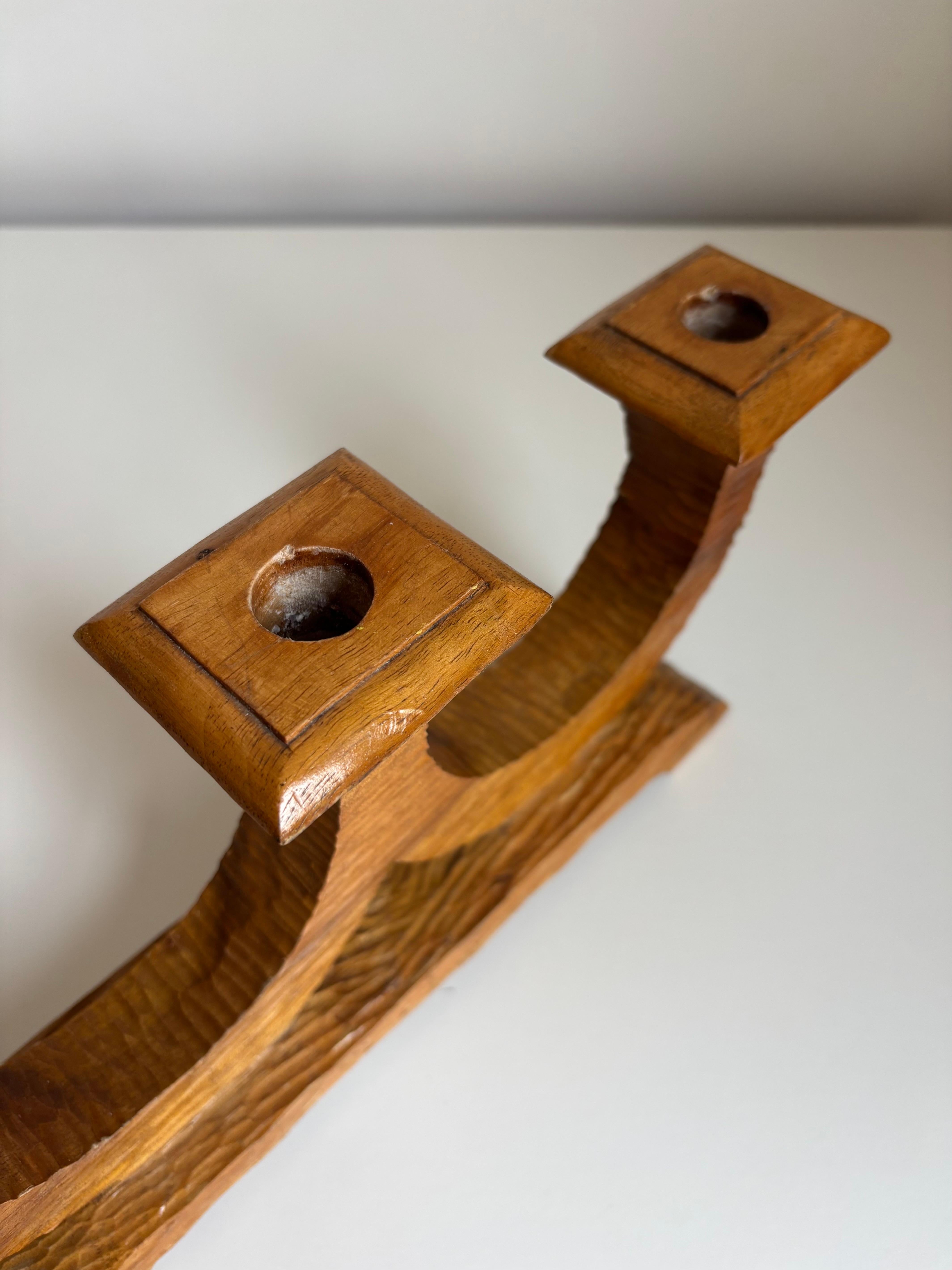 Swedish Hand-Carved Wooden Candelabra, 1940s For Sale 6