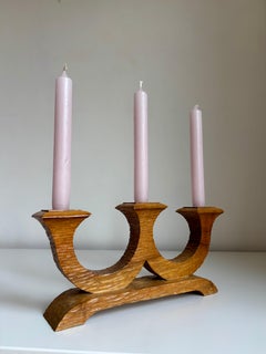 Swedish Hand-Carved Wooden Candelabra, 1940s