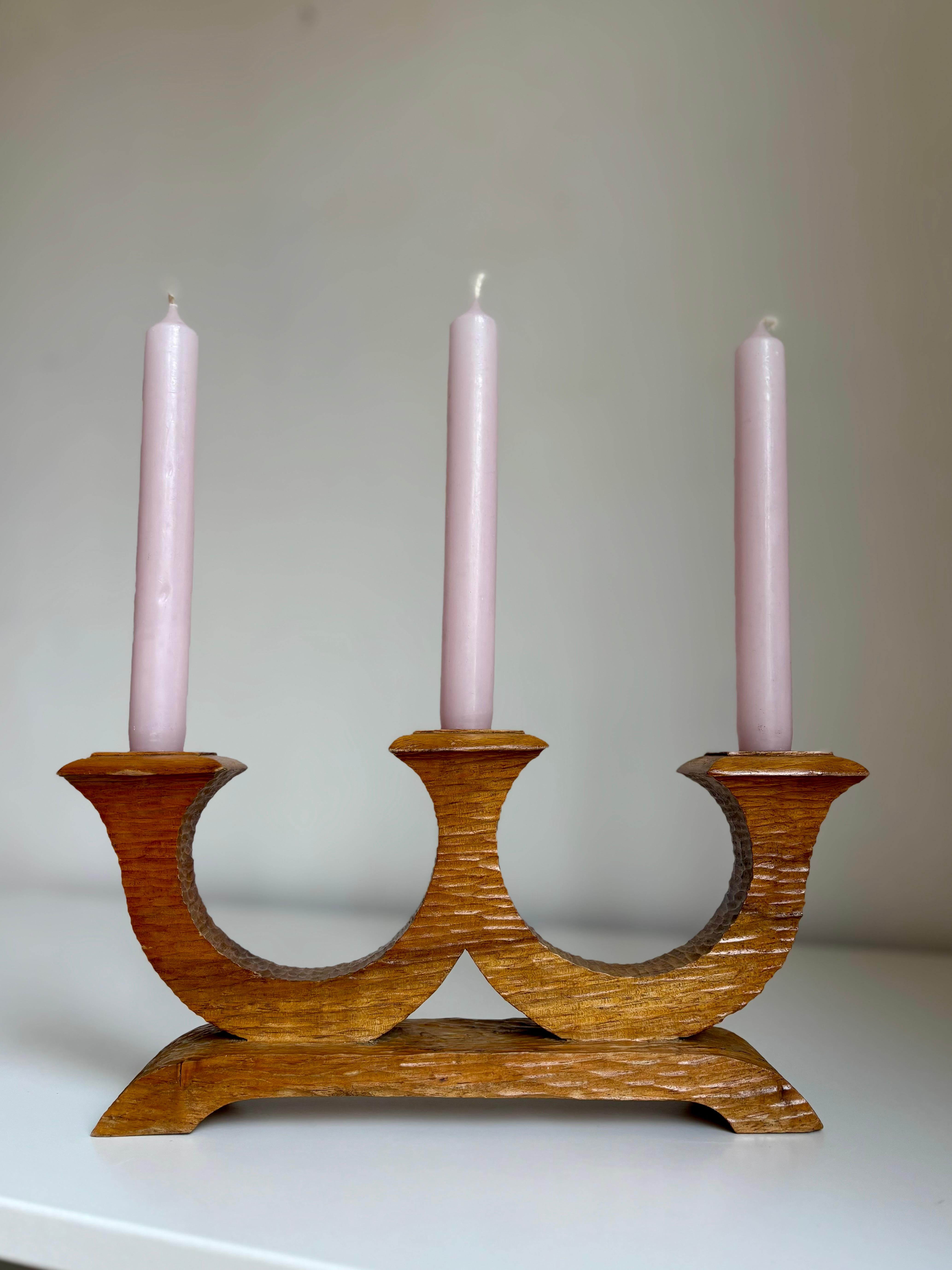 Swedish Hand-Carved Wooden Candelabra, 1940s For Sale 1