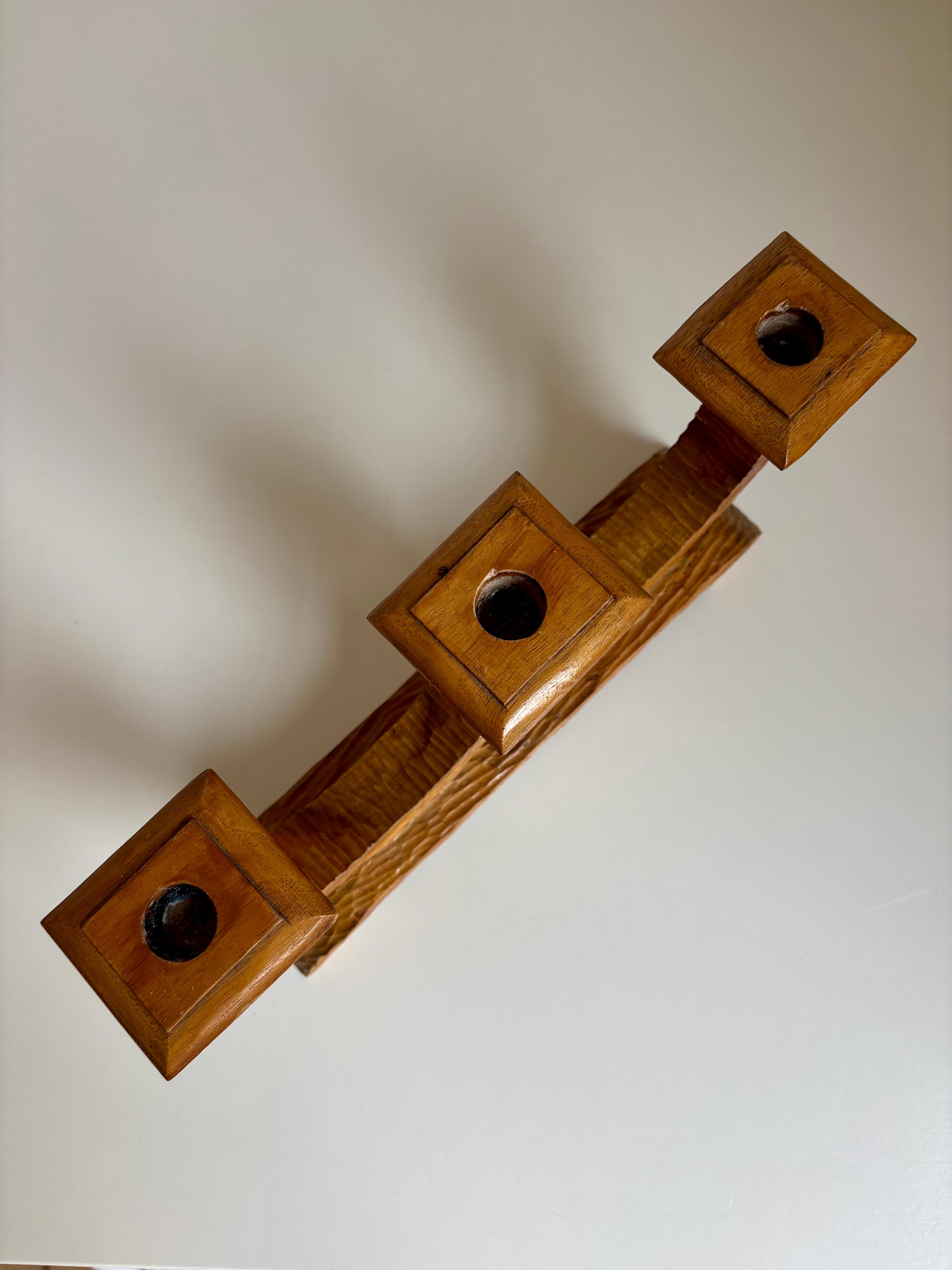 Swedish Hand-Carved Wooden Candelabra, 1940s For Sale 2