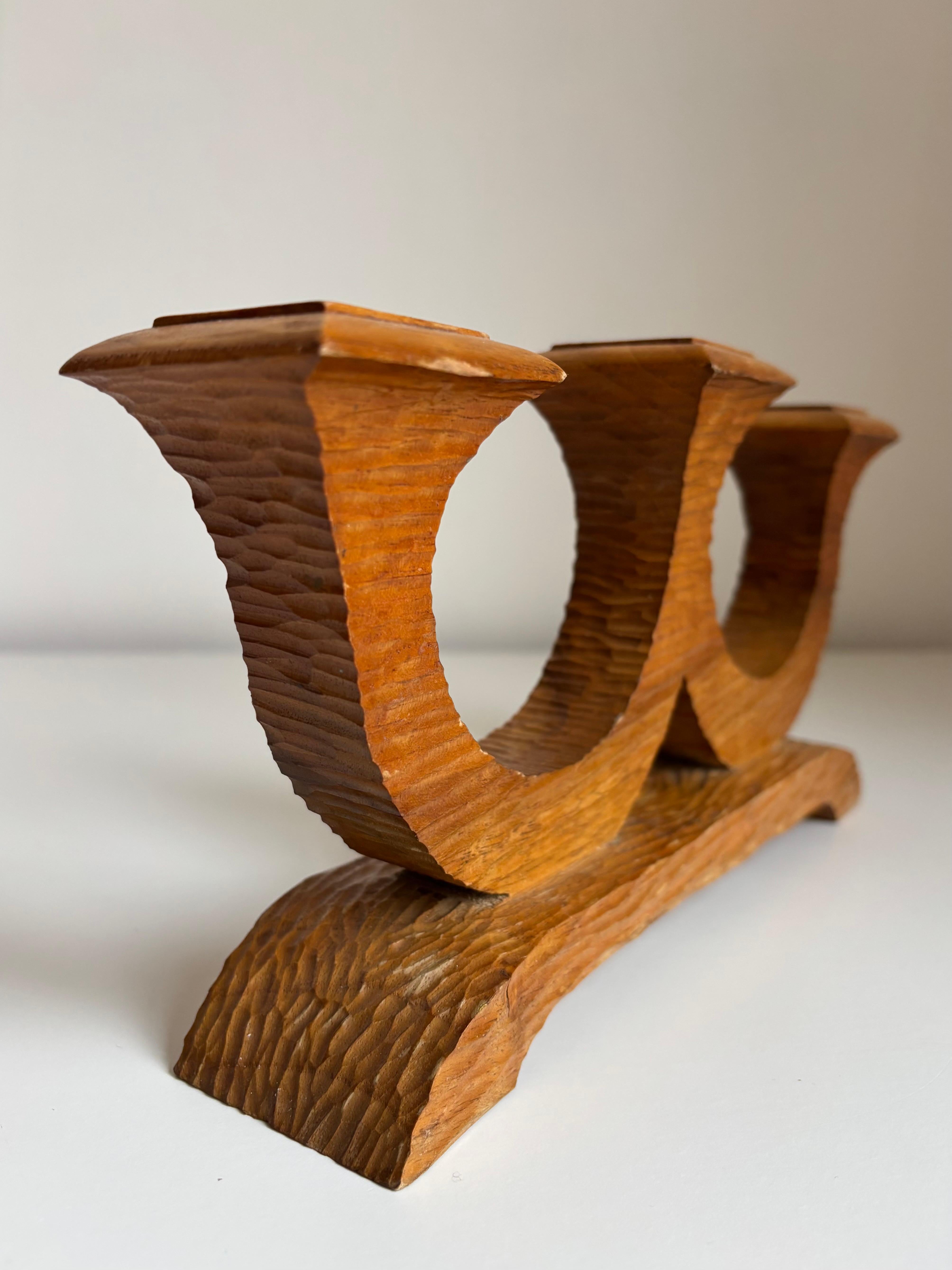 Swedish Hand-Carved Wooden Candelabra, 1940s For Sale 3