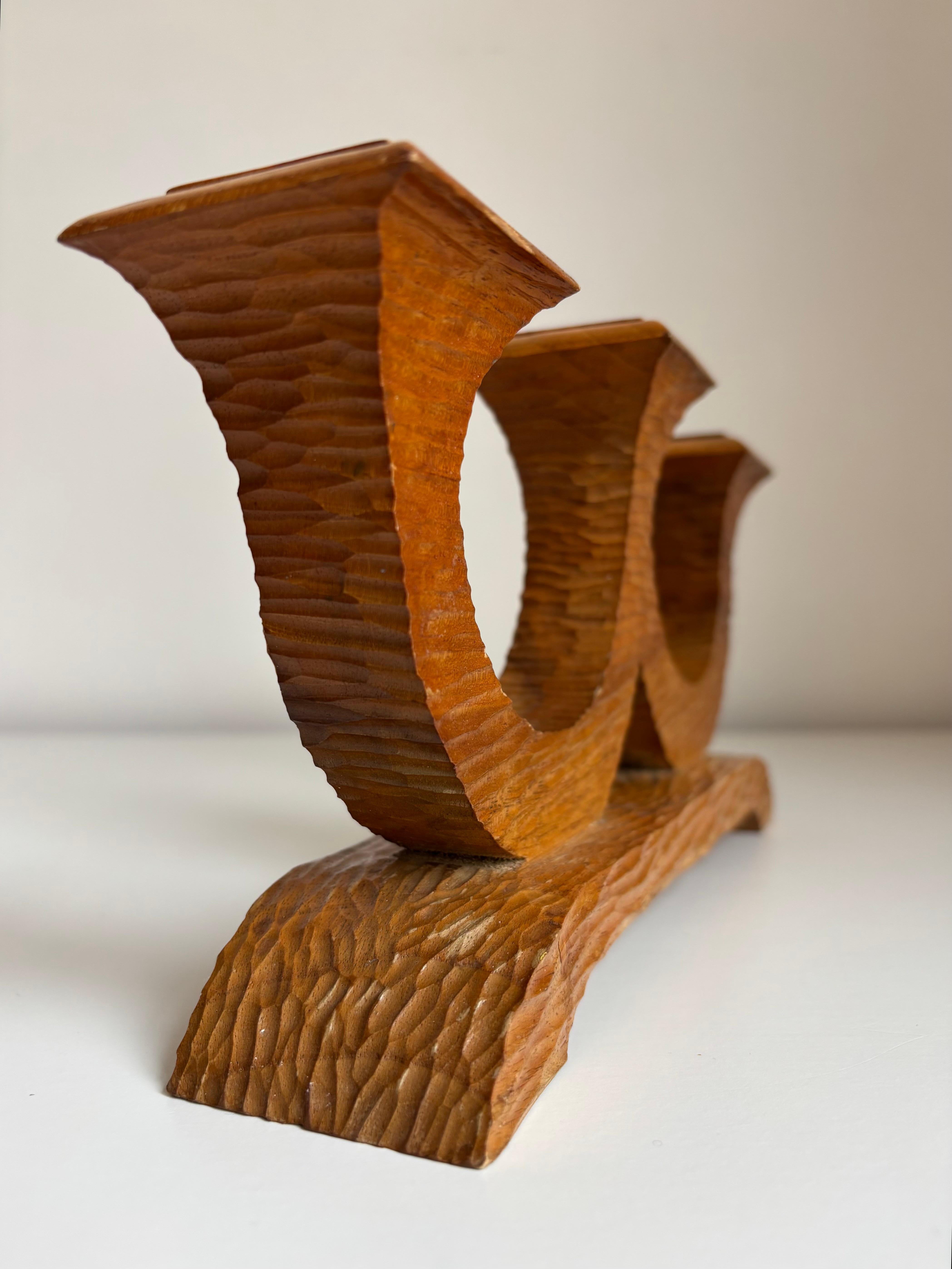 Swedish Hand-Carved Wooden Candelabra, 1940s For Sale 4