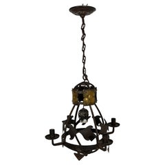 Swedish Hand-Forged Wrought Iron Chandelier, 1930s