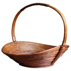 Swedish, Handcrafted Sizable Basket, Bent Wood, Reed, Jämtland, Sweden