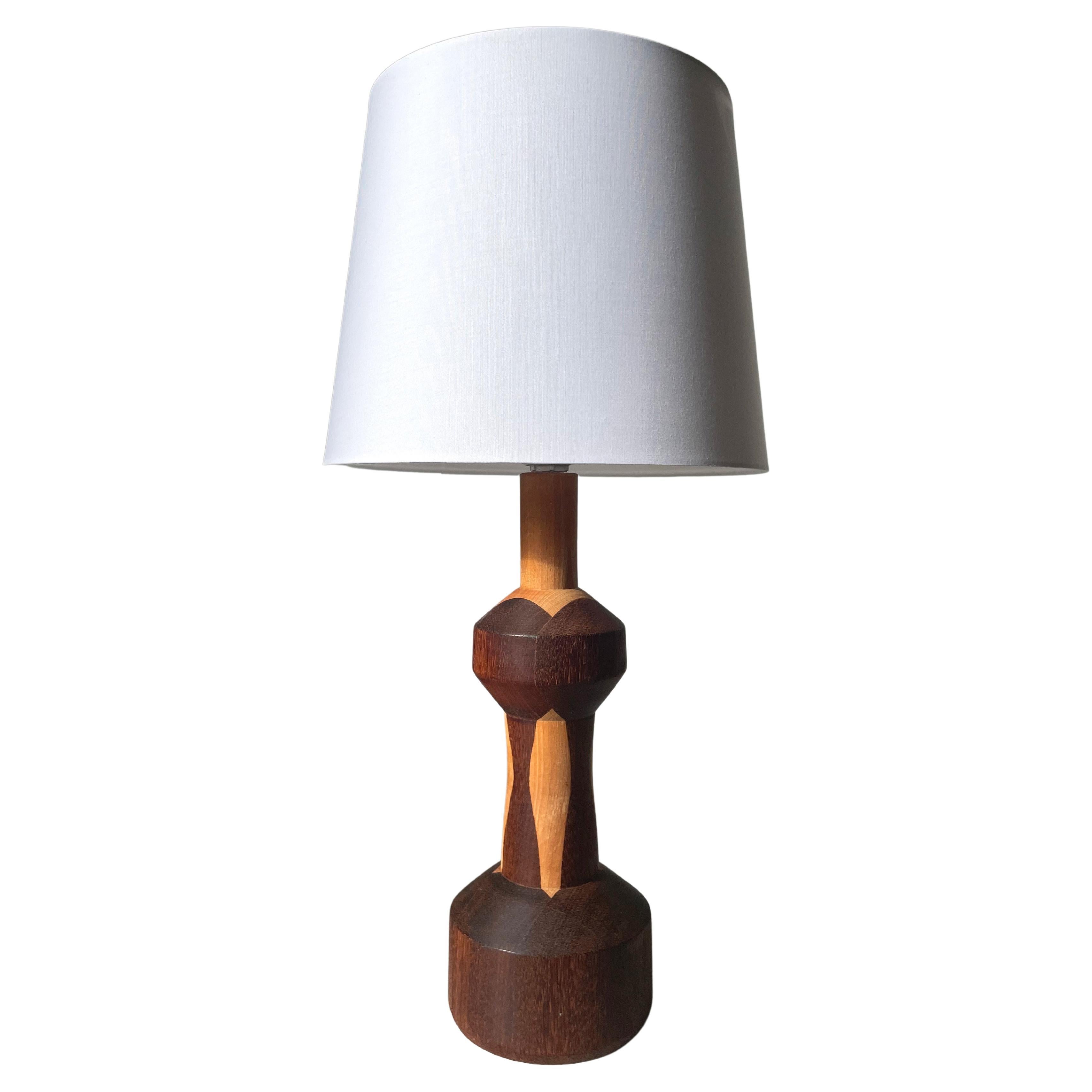 Handmade Swedish Wooden Table Lamp, 1970s For Sale