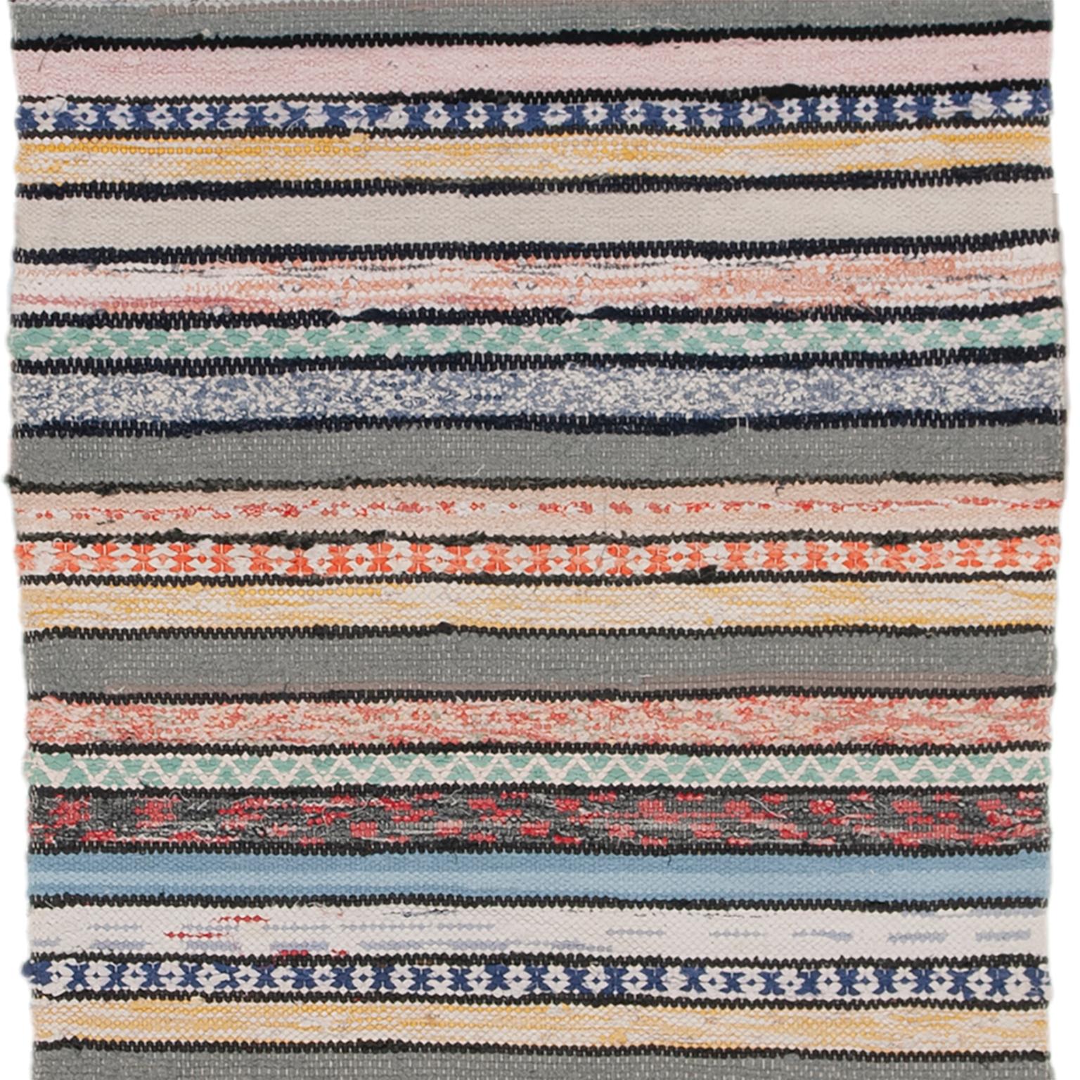 Scandinavian Modern 20th Century Swedish Handwoven Flat Weave Rug For Sale