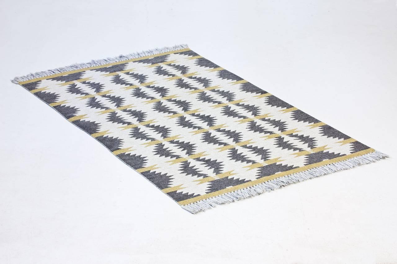 Scandinavian Modern Swedish Handwoven Wool Carpet Rölakan Double Weave