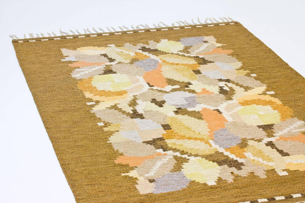 Scandinavian Modern Swedish Handwoven Wool Carpet Rölakan Flat-Weave by Ingegerd Silow, 1950s