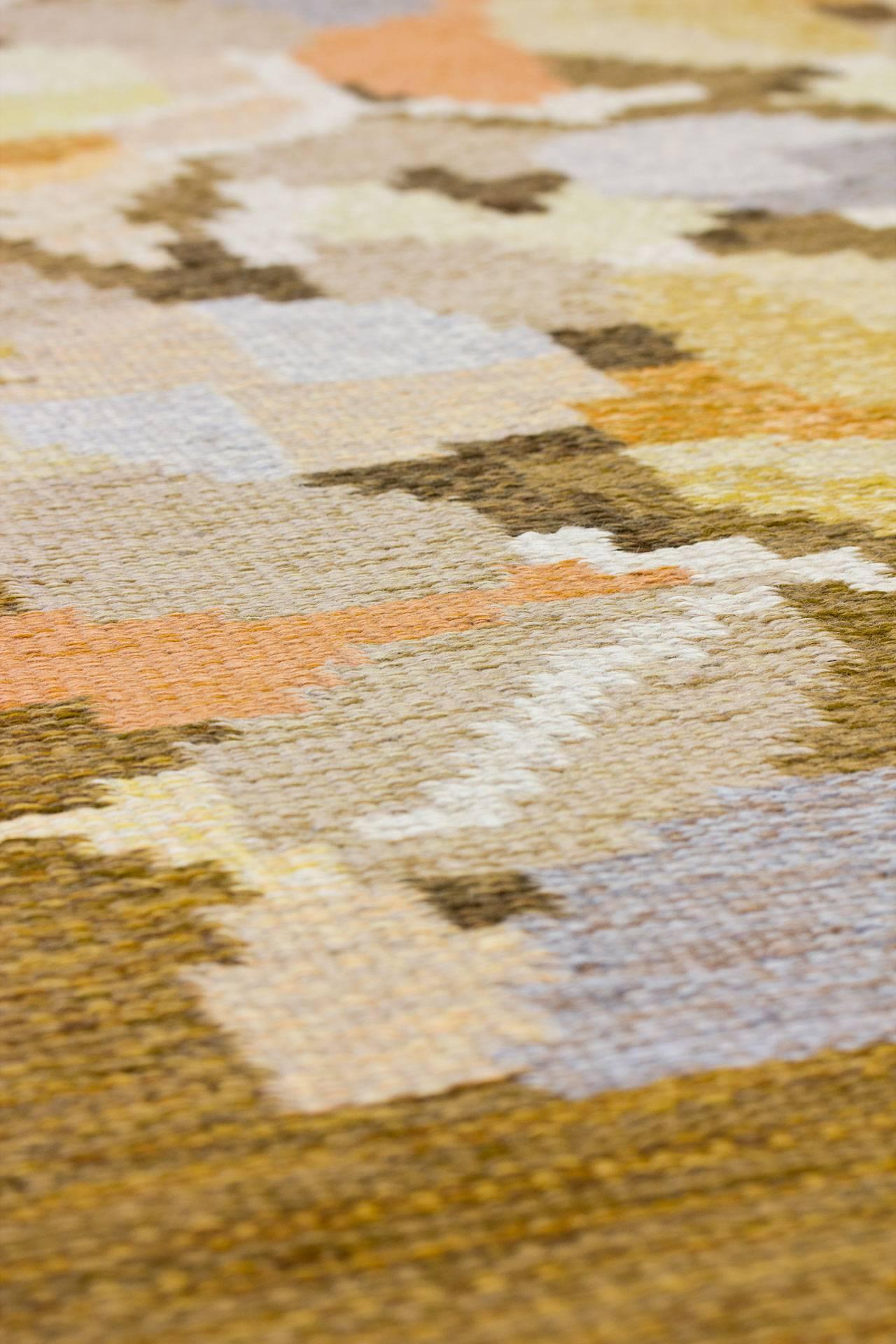 Swedish Handwoven Wool Carpet Rölakan Flat-Weave by Ingegerd Silow, 1950s 1