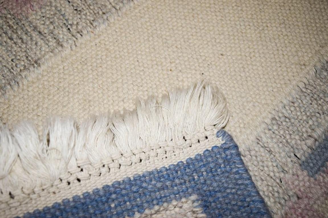 Swedish Handwoven Wool Rug with Fringes in the 