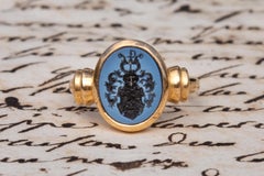 Swedish Heraldic 18k Gold Signet Ring Agate Intaglio 'Von Ramm' Coat of Arms