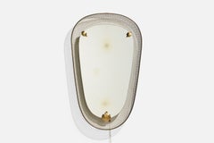 Vintage Swedish, Illuminated Wall Mirror, Brass, Perforated Metal, Sweden, 1940s