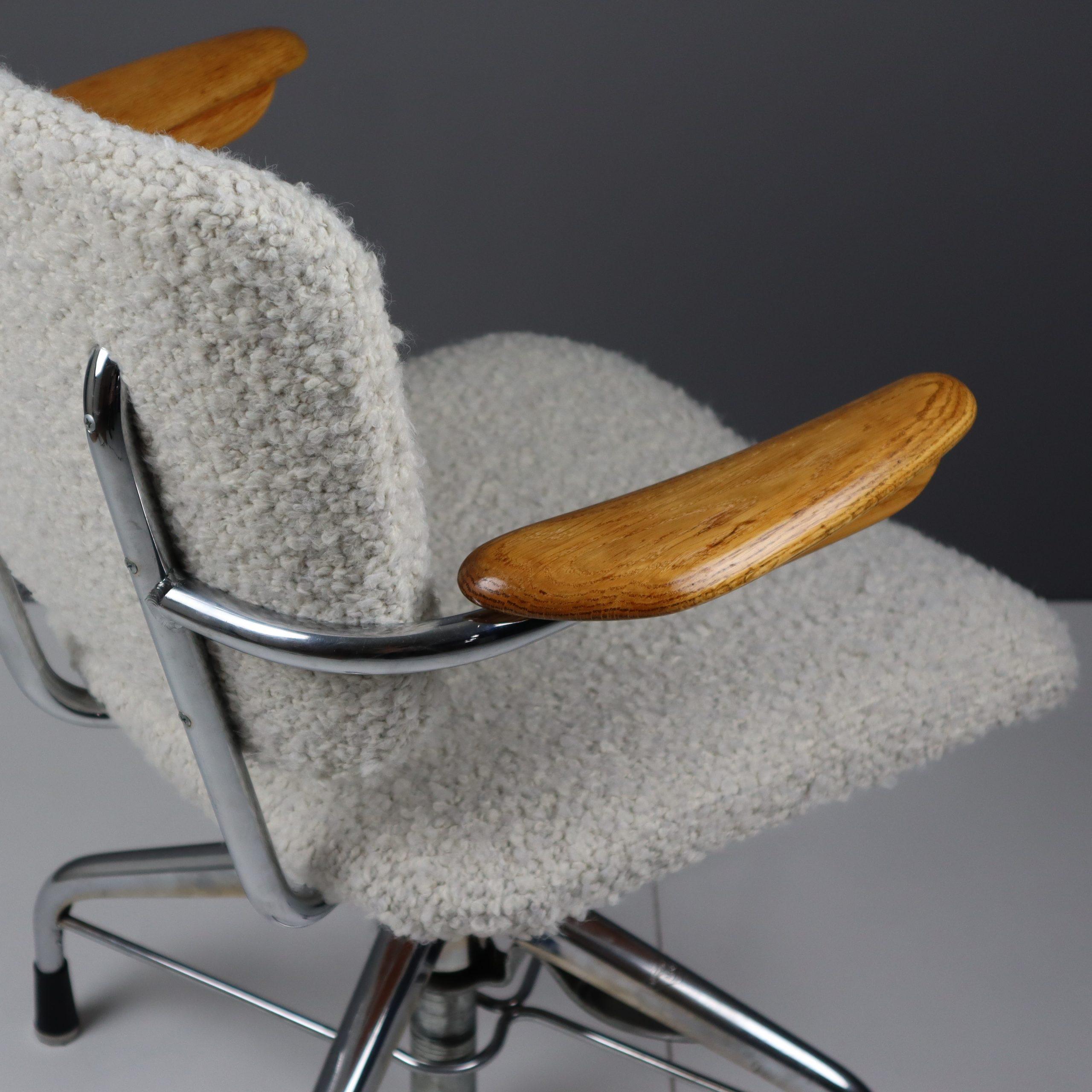 Bouclé Swedish Industrial Office Chair For Sale