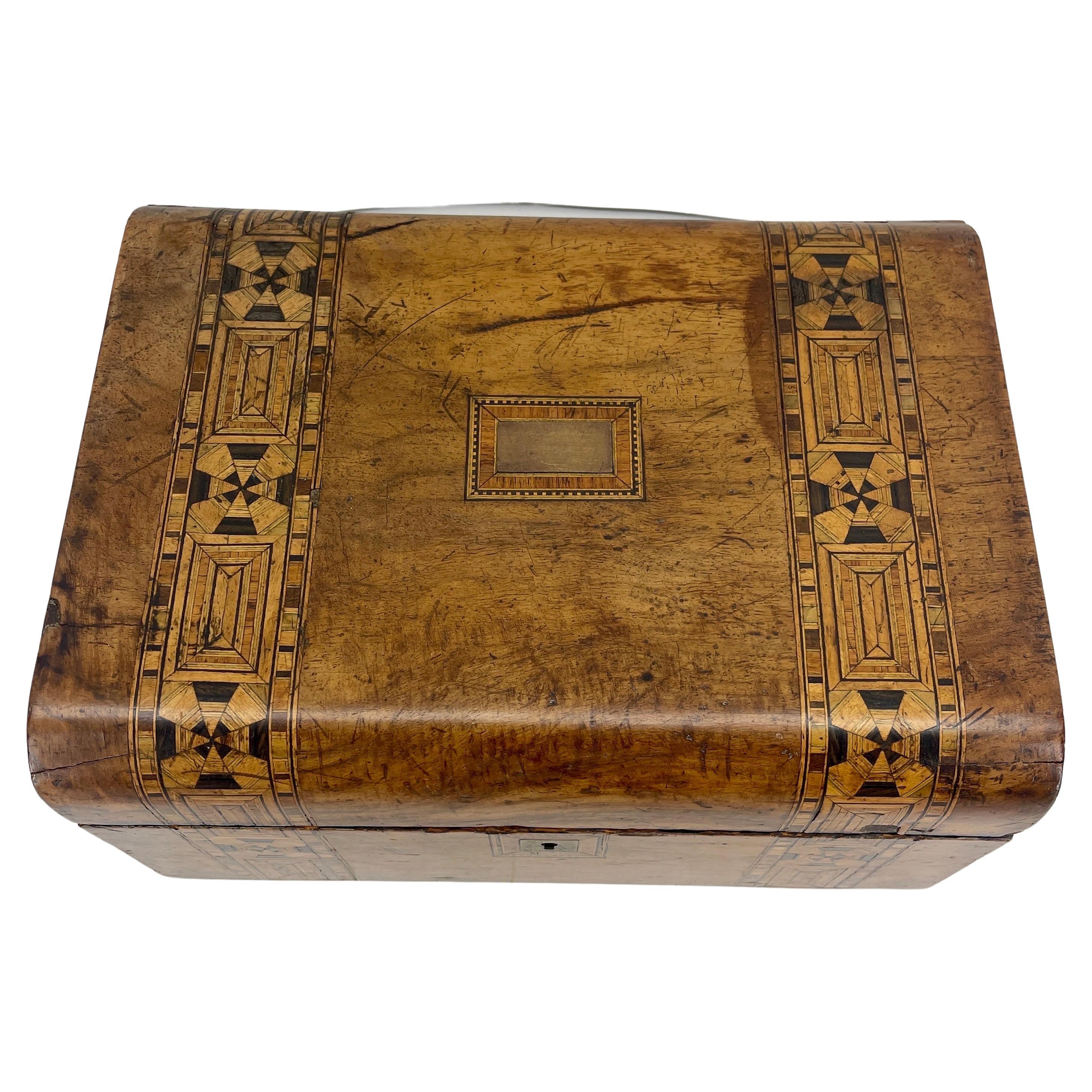 Karl Johan Swedish Inlaid Fruitwood and Veneered Box with Curved Top Early 19th Century For Sale
